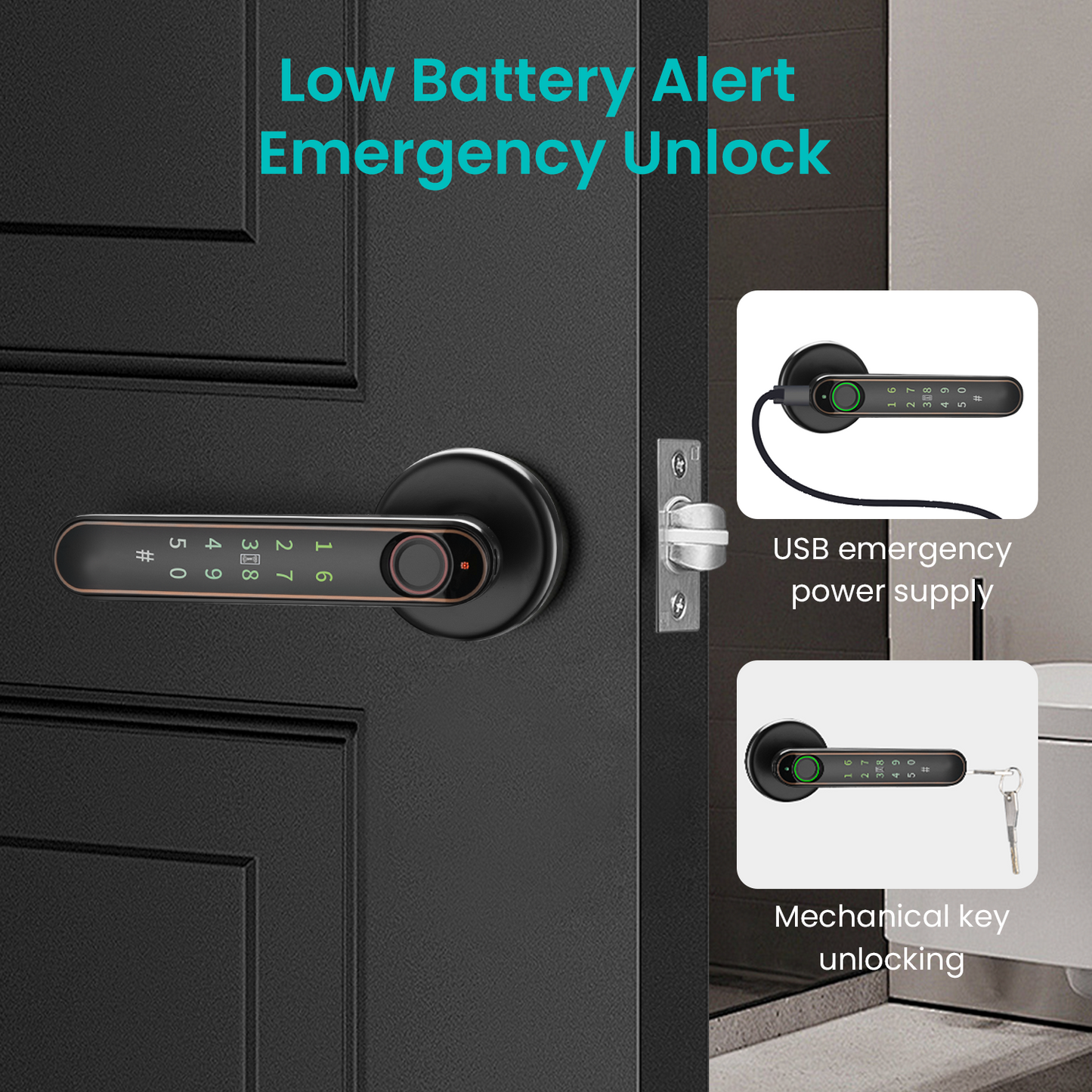 Smart Fingerprint Door Lock Knob, Keyless Entry Door Lock with Handle, 5 Ways Unlock, Black Gold