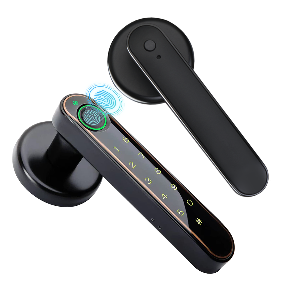 Smart Fingerprint Door Lock Knob, Keyless Entry Door Lock with Handle, 5 Ways Unlock, Black Gold