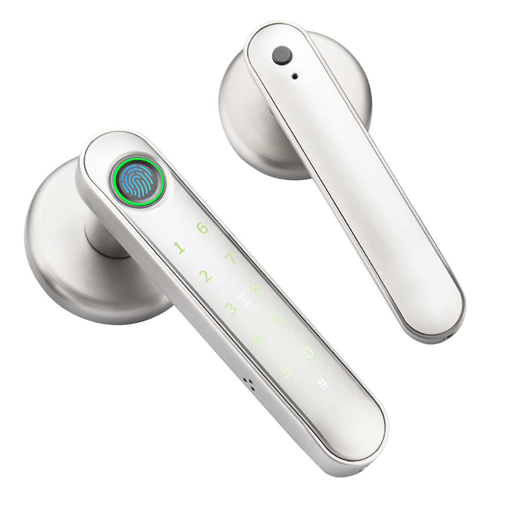 Smart Fingerprint Door Lock Knob, Keyless Entry Door Lock with Handle, 5 Ways Unlock, Silvery White