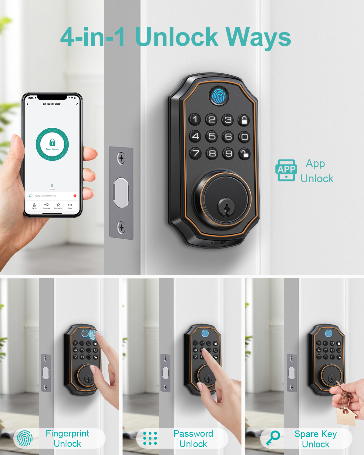 Keyless-Entry Fingerprint Lock, Smart Lock with Keypad, Keyless Biometric Door Handle Lock