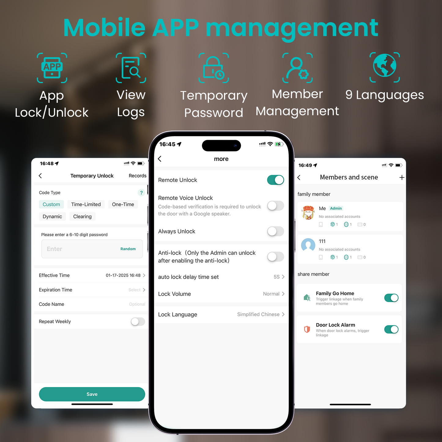 Smart Fingerprint Door Lock Knob, Keyless Entry Door Lock with Handle, 5 Ways Unlock, Black Gold