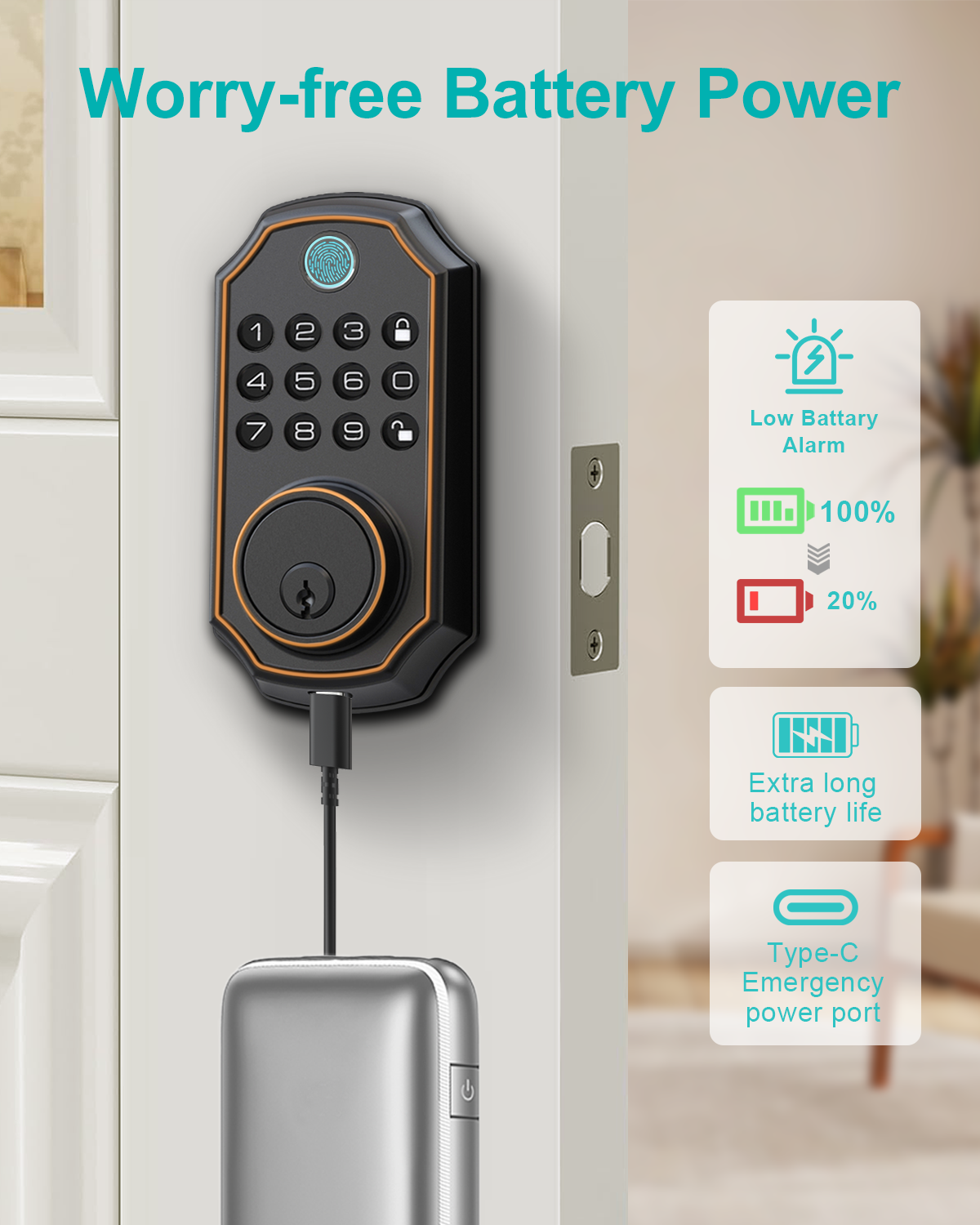 Keyless-Entry Fingerprint Lock, Smart Lock with Keypad, Keyless Biometric Door Handle Lock