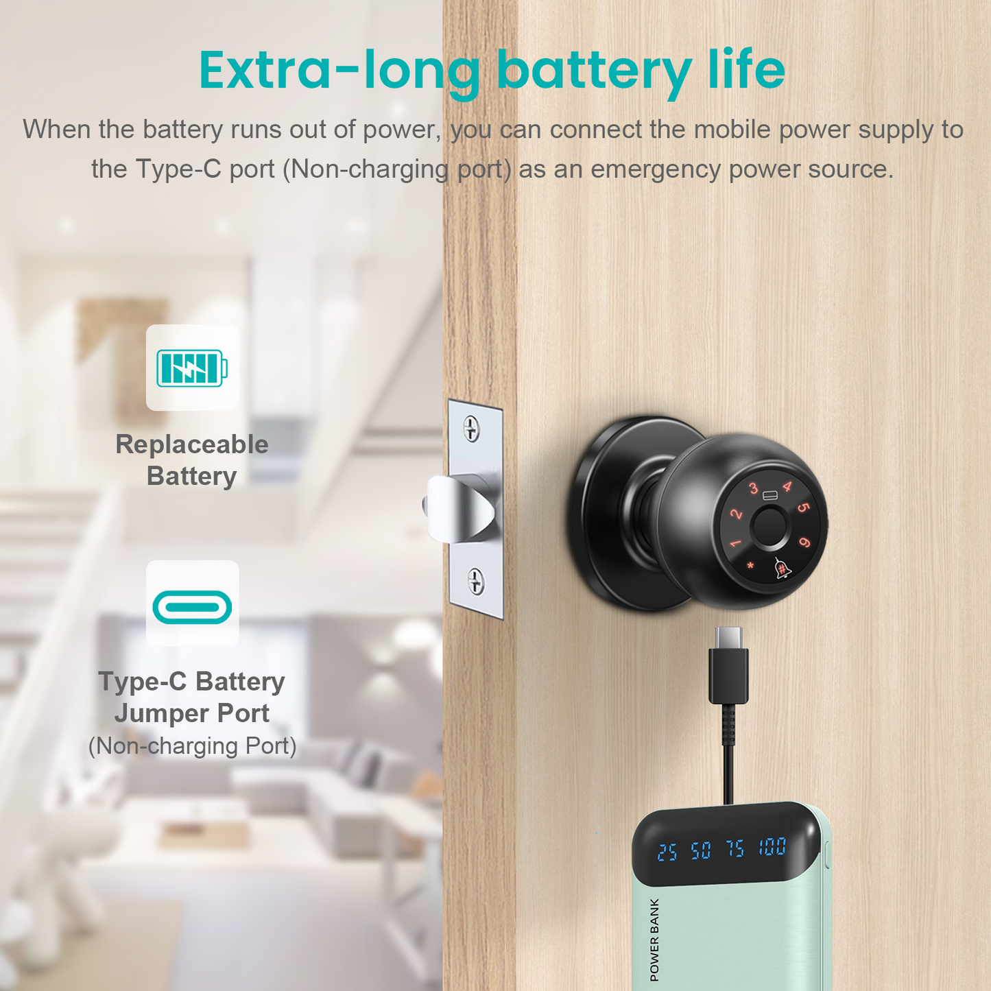 Smart Fingerprint Door Knob, Keyless Thumbprint Entry Door Lock