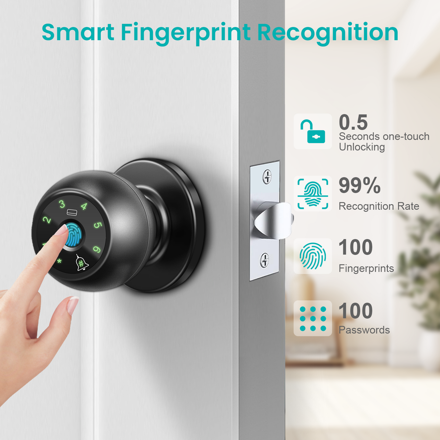 Smart Fingerprint Door Knob, Keyless Thumbprint Entry Door Lock