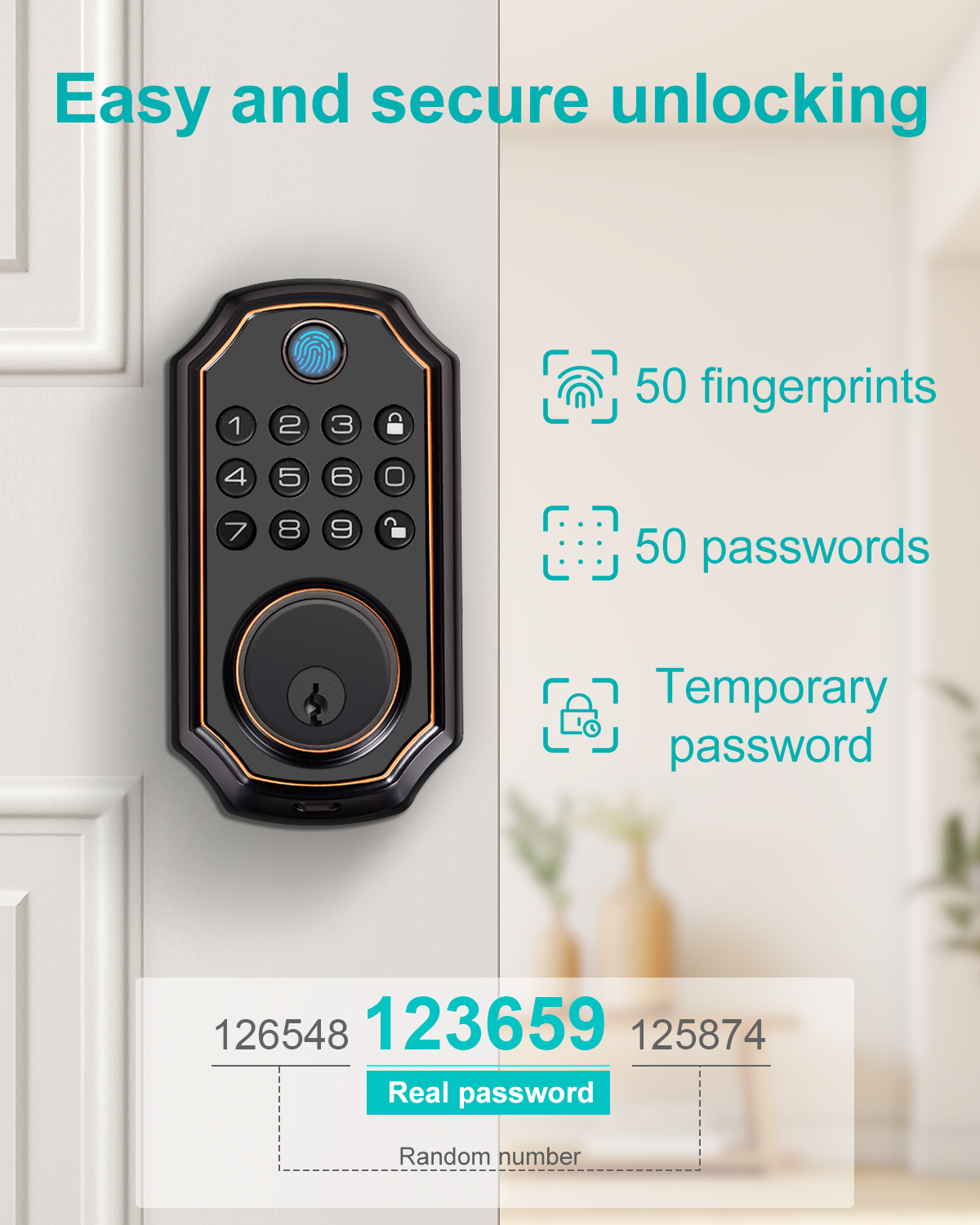 Keyless-Entry Fingerprint Lock, Smart Lock with Keypad, Keyless Biometric Door Handle Lock