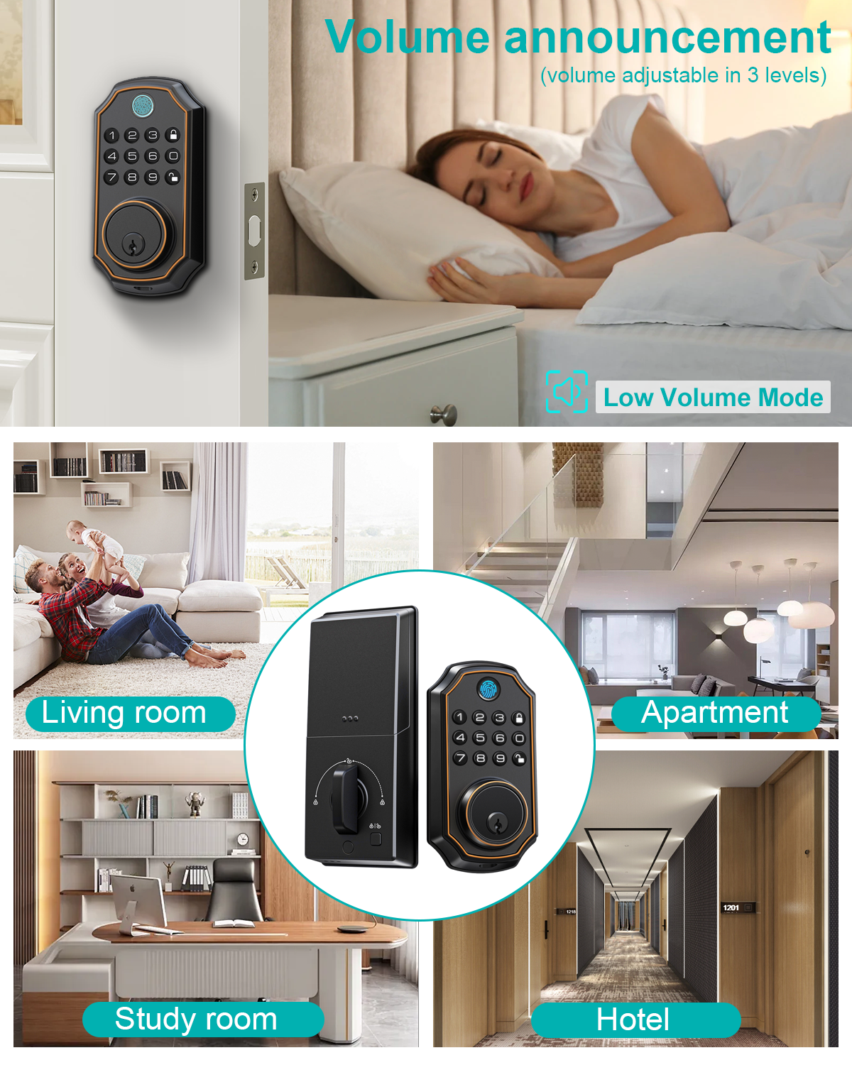 Keyless-Entry Fingerprint Lock, Smart Lock with Keypad, Keyless Biometric Door Handle Lock