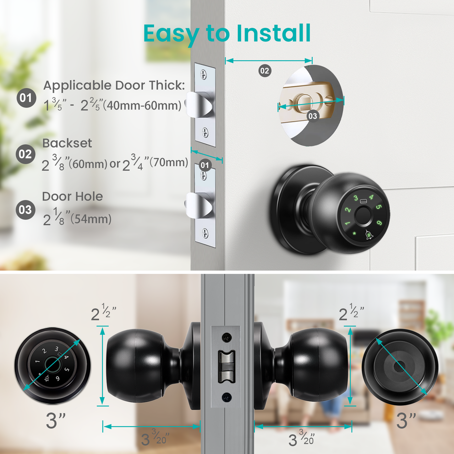 Smart Fingerprint Door Knob with WiFi APP, Keyless Thumbprint Entry Door Lock