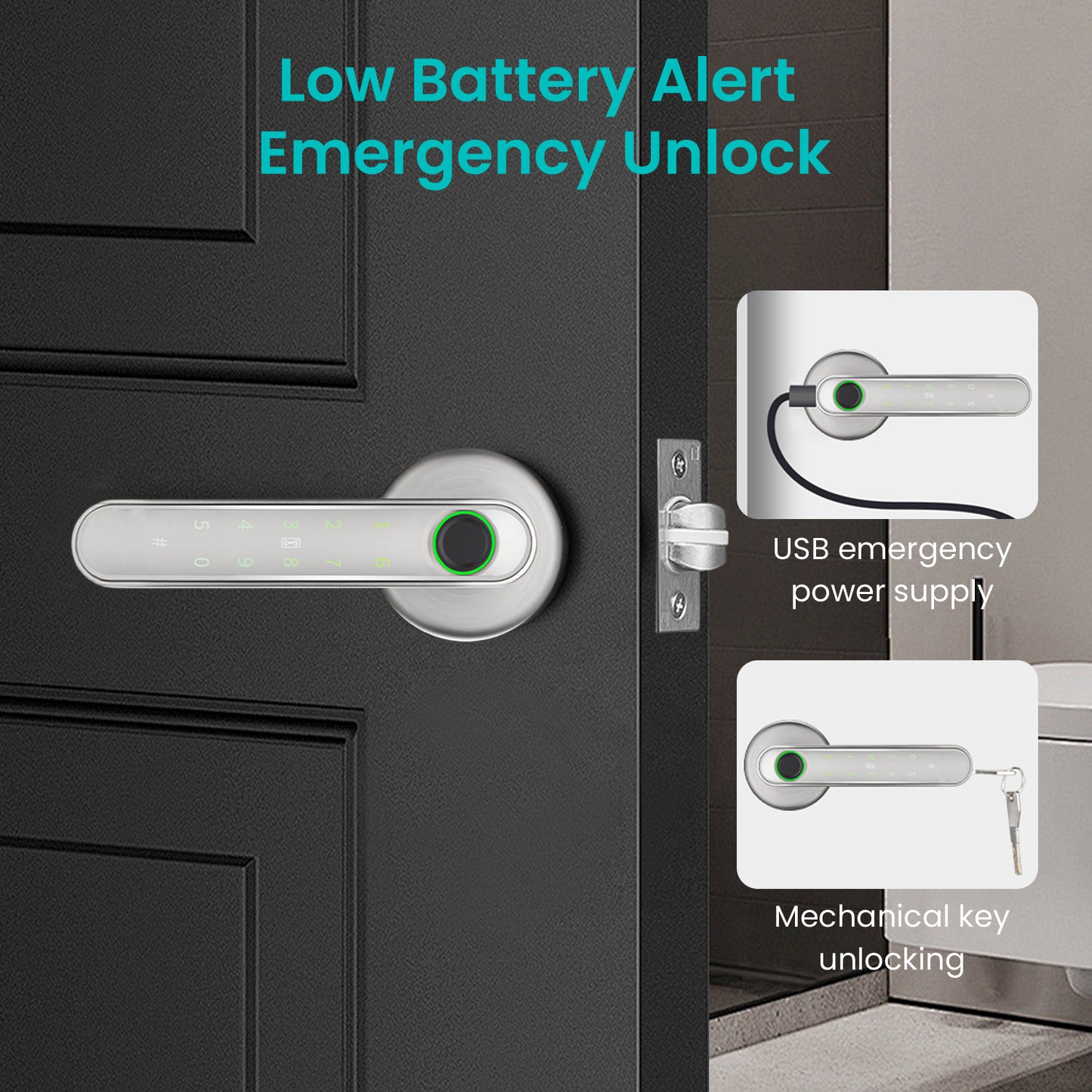 Smart Fingerprint Door Lock Knob, Keyless Entry Door Lock with Handle, 5 Ways Unlock, Silvery White